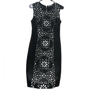 SUZY SHIER Shift Black Dress Floral Cut Lining Soft Comfy Sleeveless Midi Dress